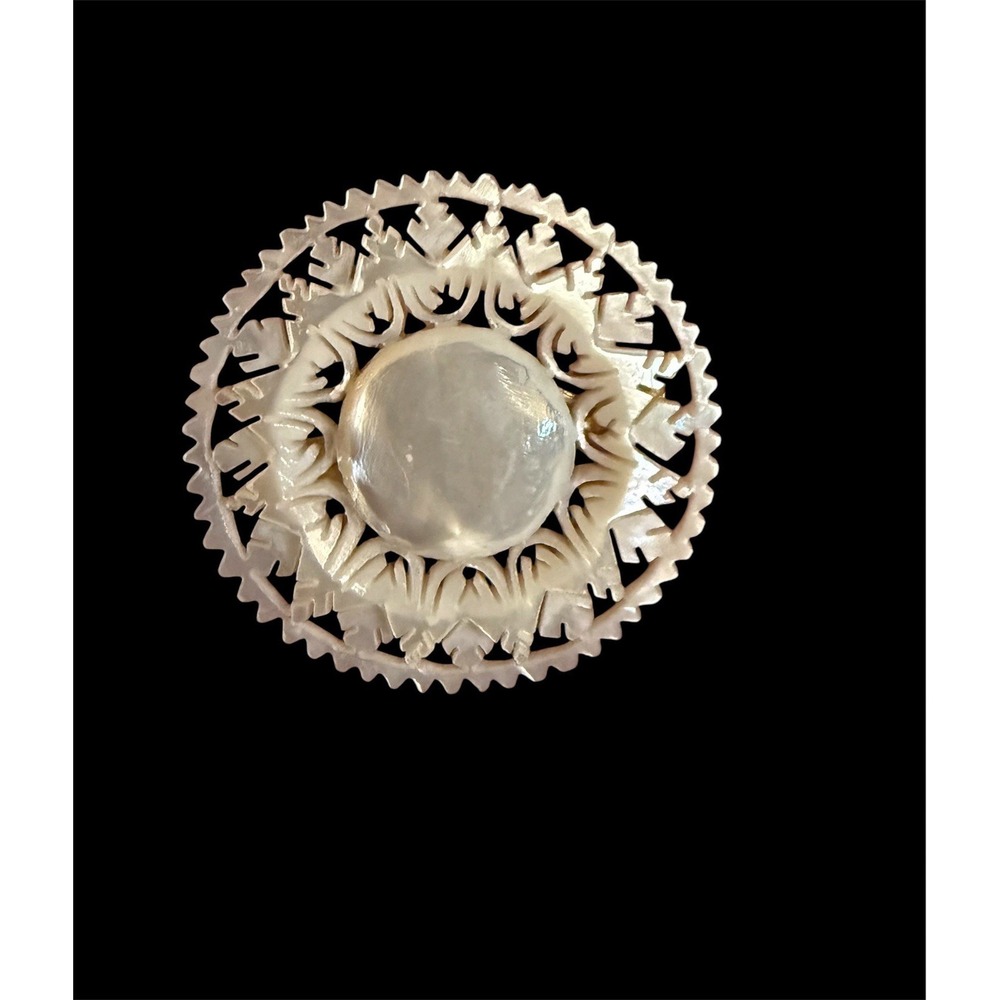 Vintage Mother of Pearl Delicate Hand Carved Brooch Pin 1950s Bethlehem